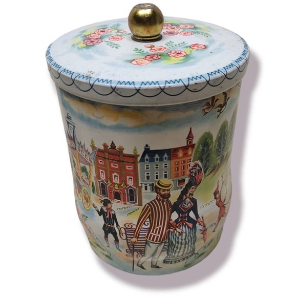 Storage Tin Gay Nineties Lidded Vintage Canister Organization Food Candy Storage - Picture 4 of 7